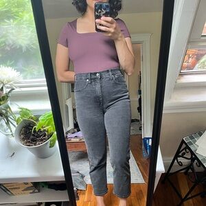 square neck, burgundy one piece